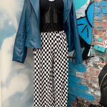 Cider  high rise elastic waist corduroy checkerboard wide leg pants Photo 0