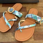 Talbots Womens Gia Buckle Sandal 8 Plaid Multi Criss Cross Summer Coastal Flat Photo 2