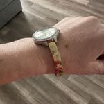 Chico's Chico’s Large Face Mother of Pearl Pave Rhinestone Goldtone Delicate Band Watch Photo 2