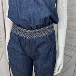 Poetry  Boho Smocked Strapless Wide Leg Chambray Jumpsuit Denim Blue Small Photo 5