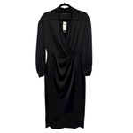 Banana Republic NWT  Factory Satin Collared Wrap Midi Dress in Black - Size 4 Photo 3