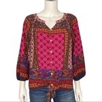 New Directions Boho Floral Button Front Tie Hem Top Pink Purple Print Size L Red Size L Photo 1