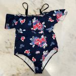 Ekouaer NWOT Floral Off-Shoulder Swimsuit XL One-Piece Bathing Suit Navy Photo 0
