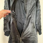 Love Tree Black Satin Lattice Bomber Jacket Photo 5