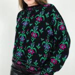 Vintage Instarsia Botanical Knit Mockneck Sweater | Size L Black Size L Photo 5
