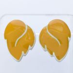Vintage Clip On Earrings Mustard Yellow and White Leaf Like Statement Photo 0