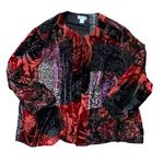 Laura Ashley Velvet Silk Burnout Black & Red Patchwork Open Front Jacket 3X Photo 0
