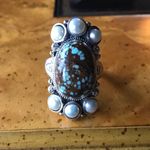 Natural Royston Blue Horizon Turquoise Sterling Silver Cocktail Ring Size 9 Photo 2