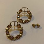 Christian Dior Petit CD Earring Bronze-Finish Metal with White Resin Pearls and Light Pink Crystals Photo 11