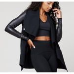 Spanx  Faux Leather Drape Front Jacket Very Black Edgy Motorcycle Gothic Coat XS Photo 3