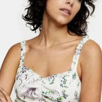 Topshop US 2 Light Yellow Crop Top Ruffle Strap Tank Purple Floral Vine Photo 0