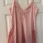 Avidlove Pink Satin Double Slit Bow Lace Trim Slip Dress   Photo 0