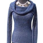 Cache  Navy Metallic Exaggerated Oversize Collar Top New SOFT Sweater NWT $98 Photo 1