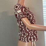 Sézane SEZANE BURGUNDY Embroidered Buttons DOWN Shirt PUFFED Sleeve TOP Sz 36 LULA #181 Photo 2