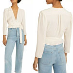 Reiss Alena Plunging V-Neck Button Front Cropped Blouse Ivory White Women's 0 Photo 1