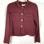 Loft Womens S Burgundy Collar Cropped Cardigan Sweater Jacket Minimalist Preppy Photo 0