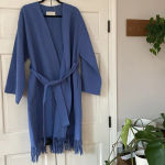 Zimmermann Fringed Wool Coat Wrap Robe Style Trench Coat Periwinkle Blue Size 3 Photo 10