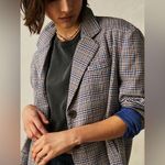 Free People Checkered Blazer in Blue and Brown Size Small Photo 2