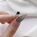 Unisex ring Sterling silver ring wing ring star ring adjustable ring stacking ring stackable ring Photo 1
