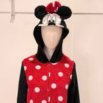 Disney  Minnie Mouse Women’s Onesie Pajamas Medium Jumpsuit Red Polka Dot Costume Photo 3