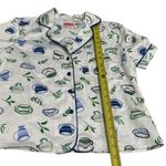 Kate Spade  Blue Green Novelty Coffee Print Satin Pajama Top Cozy Feminine XS Photo 9