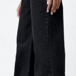 ZARA  High Rise Waisted Wide Leg Raw Hem Black Denim Jeans Women's Size 14 Photo 0