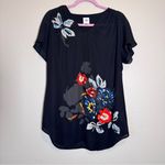 CAbi  Black Floral Short Sleeve Blouse Womens S Boho Flowy Sheer Classic Photo 9
