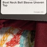 Annabelle small womens burgundy blouse shark bite hem round neck bell sleeve Red Photo 8