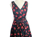 Miss Lulo Peach Sleeveless Fit and Flare Dress V Neck Tie Waist Retro Pin Up Photo 4