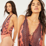 Free People Soul of the Sun Sleeves Bodysuit Brown Mauve Combo NWT XS $78 Photo 2