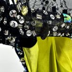 Cache  Evening Gown Jeweled Beaded Embellished High Neck Mesh Formal Navy Blue 2 Photo 5