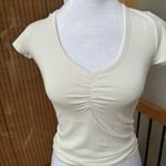 We Wore What  Women's Cream White V-Neck Ruched Top cotton spandex fitted ivory Photo 4