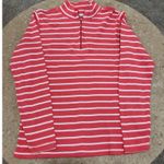 LLBean Striped Quarter Zip Pullover Sweatshirt Coral White Cotton Women's Med Pink Photo 0