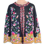 Y2K Michael Simon Black Floral Beaded Embroidered Cotton Cardigan Plus Size 1X Photo 0