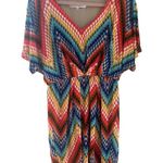 Trina Turk Chevron Mini Dress Bright Colorful Boho Retro Stretch V-Neck Size 8 Photo 1