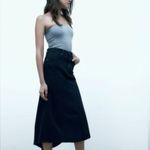 ZARA  High Rise Five Pocket Denim Midi Fishtail Skirt Dark Navy Blue Large Photo 5