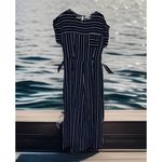 Monteau Chic Women’s Blue White Striped Maxi Jumpsuit Pocket Boho beach Sz XL Photo 7