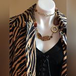 Doncaster Black & Tan Animal Print 4 Gold Metal Buckle Buttons Wide Sleeves SZ8 Photo 2
