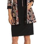 R & M Richards  sz 10P paisley print navy metallic gold dress and jacket‎ Photo 0