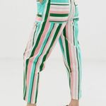 ASOS Cotton Pin Stripe High Rise Tapered Leg Crop Pants Pink Green White Aqua 2 Photo 1