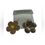 Raffia Wrapped Flower Drop Earrings Brown Photo 2