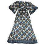 Farm Rio Anthro Women’s Cocopalm Flutter Sleeve Beige Blue Print Maxi Dress XS Photo 13