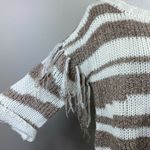 Sloane Rouge Sweater XS Fringe 3/4 Sleeve Wool Blend Striped Open Knit White Photo 1