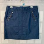 Loft Dark Blue Solid Zipper Pockets Cotton Blended Denim Mini Skirt Size 4 Photo 0
