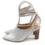 Sundance  Jacinda Shoes Metallic Silver Ankle Wrap Heels Women’s Size 36 | US 6 Photo 4