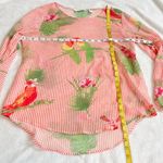 NEW Lemon Way Striped Tropical Lightweight Scoop Neck Long Sleeve Blouse Top XS Orange Photo 4