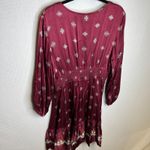 Shyanne Burgundy Embroidered V Neck Smocked Waist Ruffle Hem Dress Women Large Photo 2