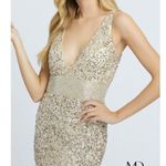 Mac Duggal Sequined Sleeveless V Neck Column Gown in Nude Gold Size US 2 Photo 14