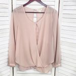 Sans Souci  Sheer Split Front Surplus Blouse Blush Pink Small Photo 7