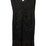 Carmen Marc Valvo Size 6 Black Silk Lace Overlay Ruffle Sleeveless Midi Dress Photo 2